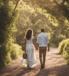 man and woman on a date in the park