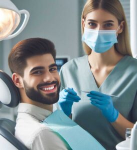 dentist and her patient in her dental office