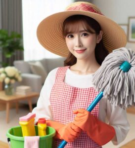 cleaning lady with mop and bucket