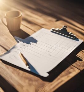 daily schedule on a clipboard on a table