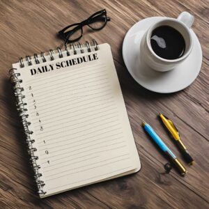 notebook with daily schedule on a table
