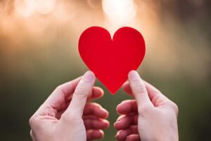 hands holding paper cut out heart