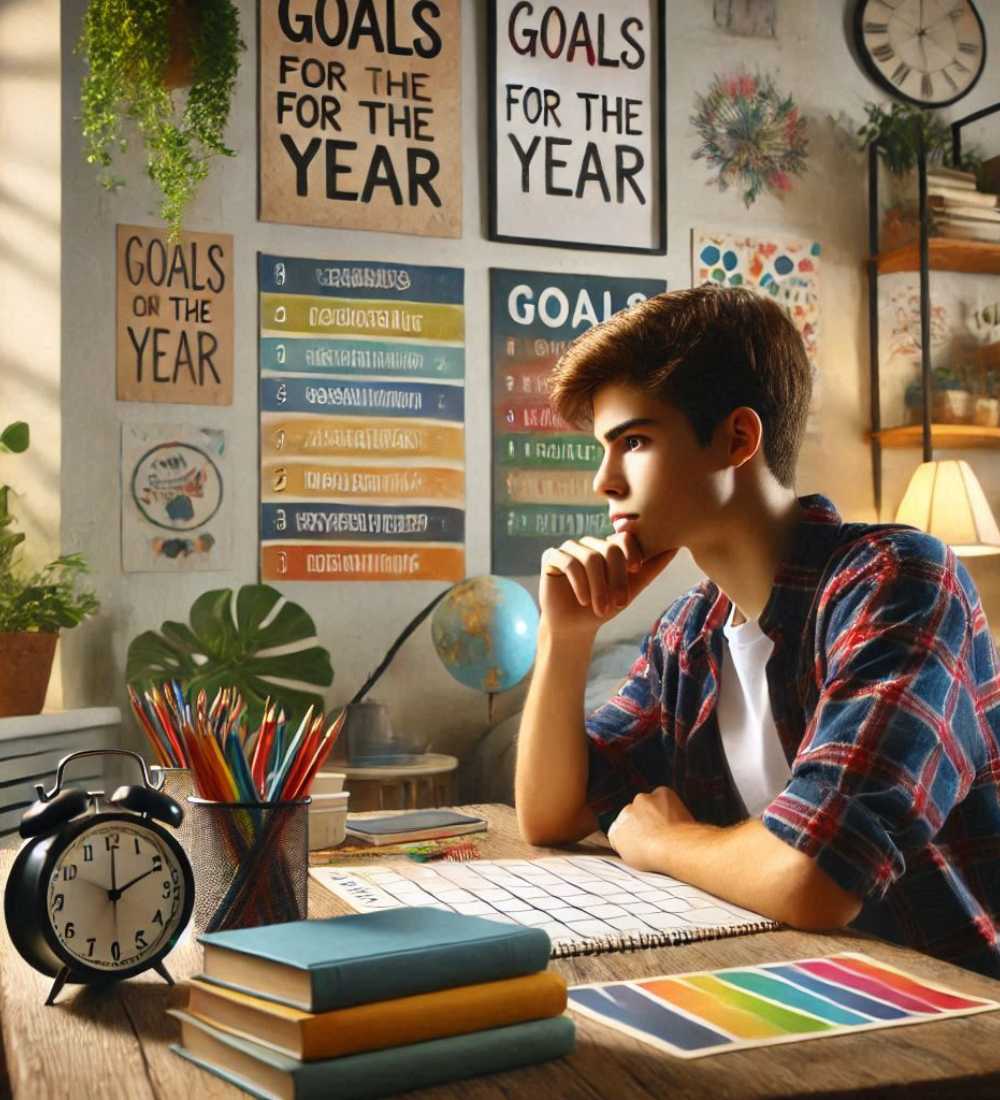 teenager doing goal setting at his desk