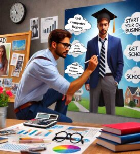 white sibling caregiver creating one of his vision boards