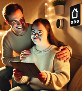 woman with down syndrome using technology to enhance independence