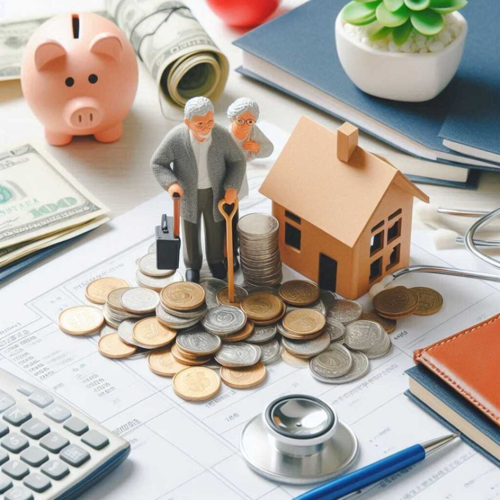 llustration featuring financial symbols like a calculator, currency notes, and a checklist. These elements symbolize planning for living arrangement for adults with Down Syndrome.