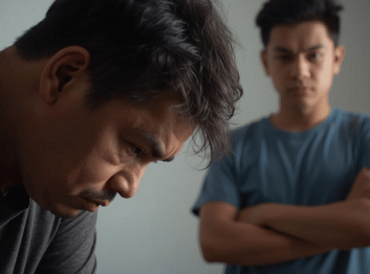 parent looking discouraged as child displays challenging behaviours